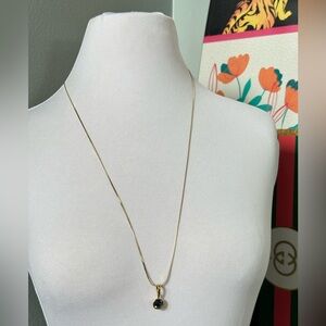 Nolan Miller Navy Blue Faceted Stone Goldplate Pendant Necklace Grandmacore 80s